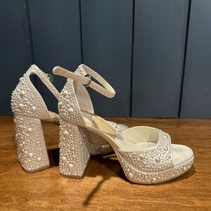 Dolce Vita Pearl-Embellished White Heels. Size 7. Perfect for bridal events!